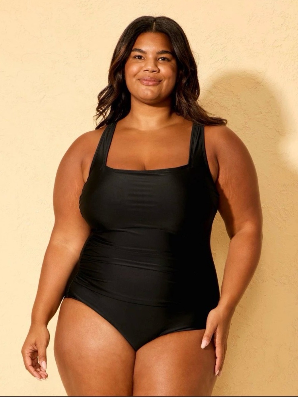 Sz 17 Shade & Shore Black Square-Neck Plus One-Piece Swimsuit